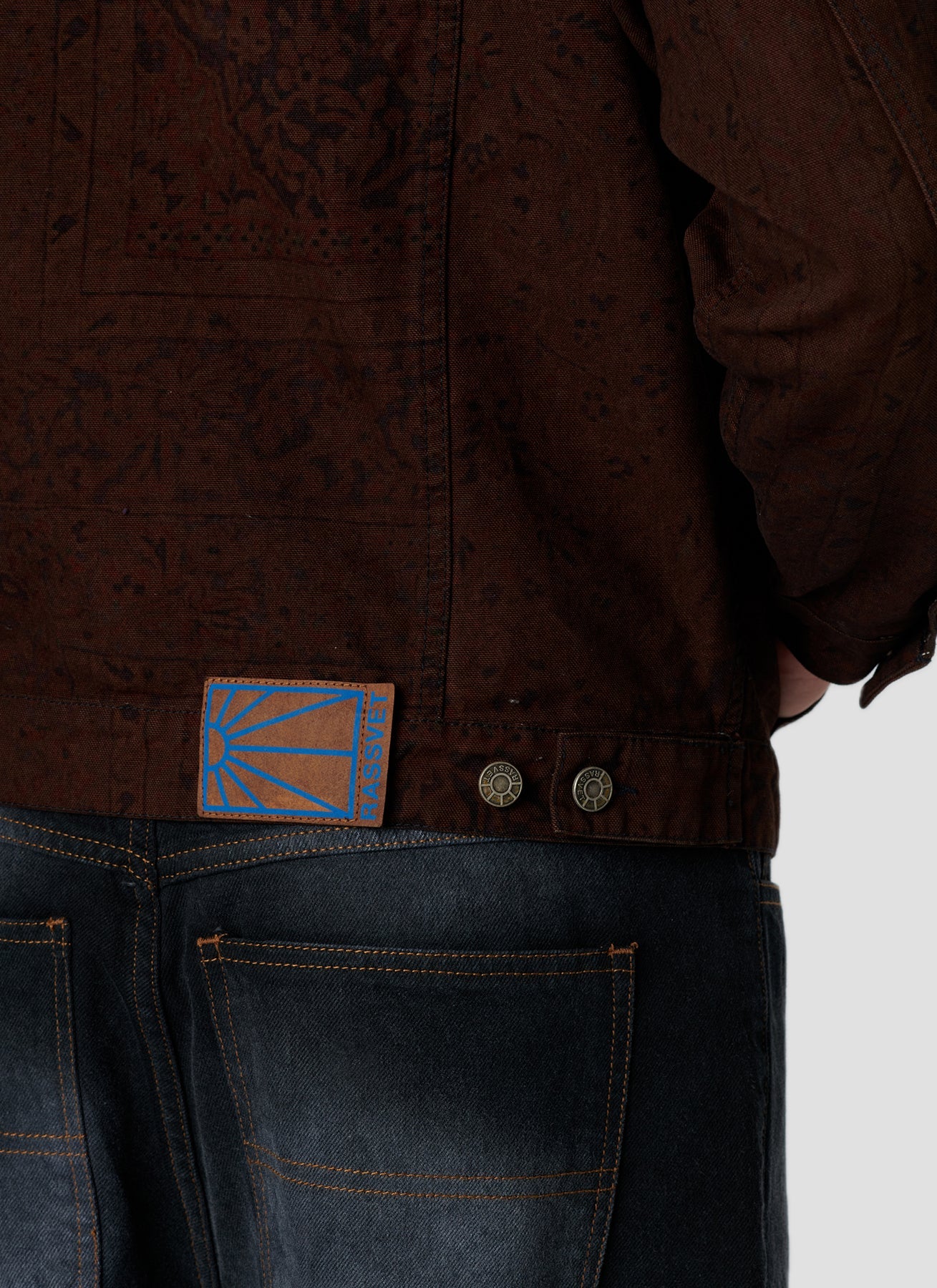 SUN DYED ALLOVER PRINTED DENIM JACKET