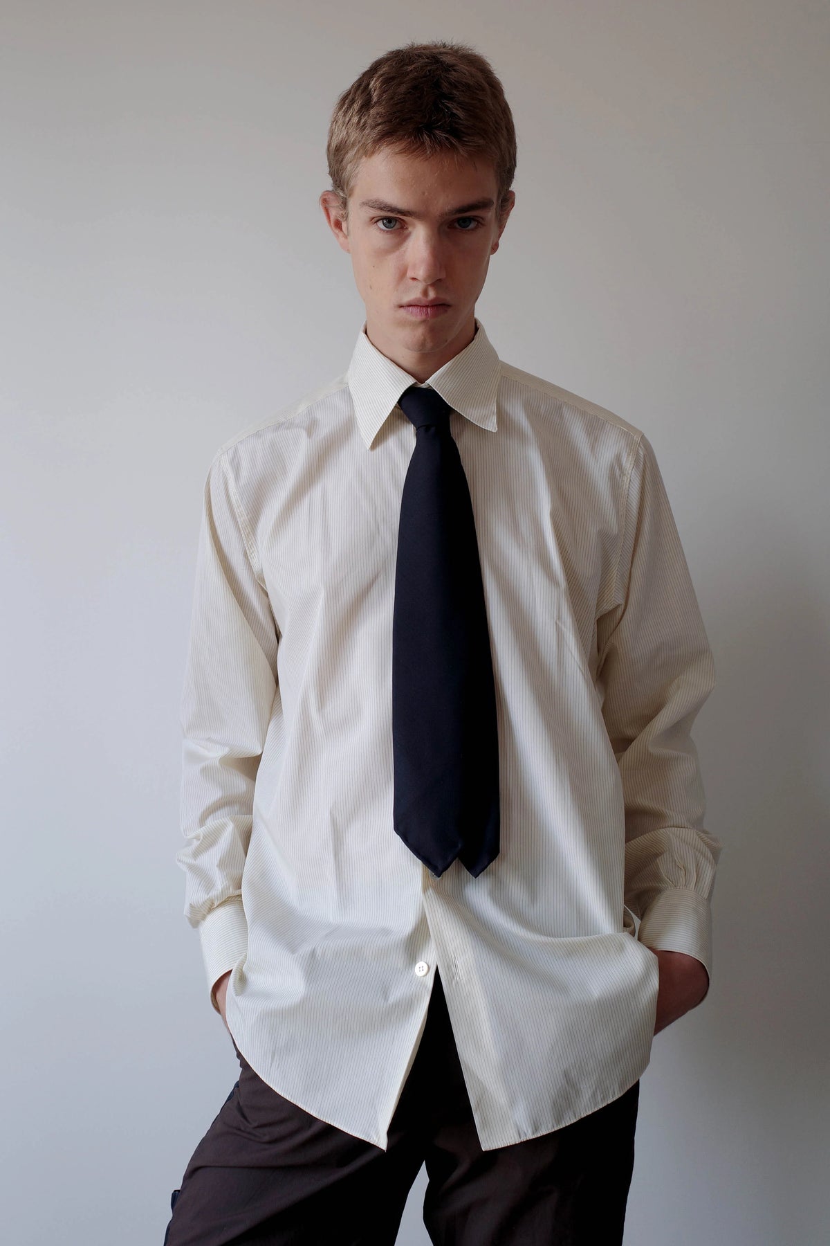 PALE YELLOW BLACK STRIPES NORMAL SHIRT