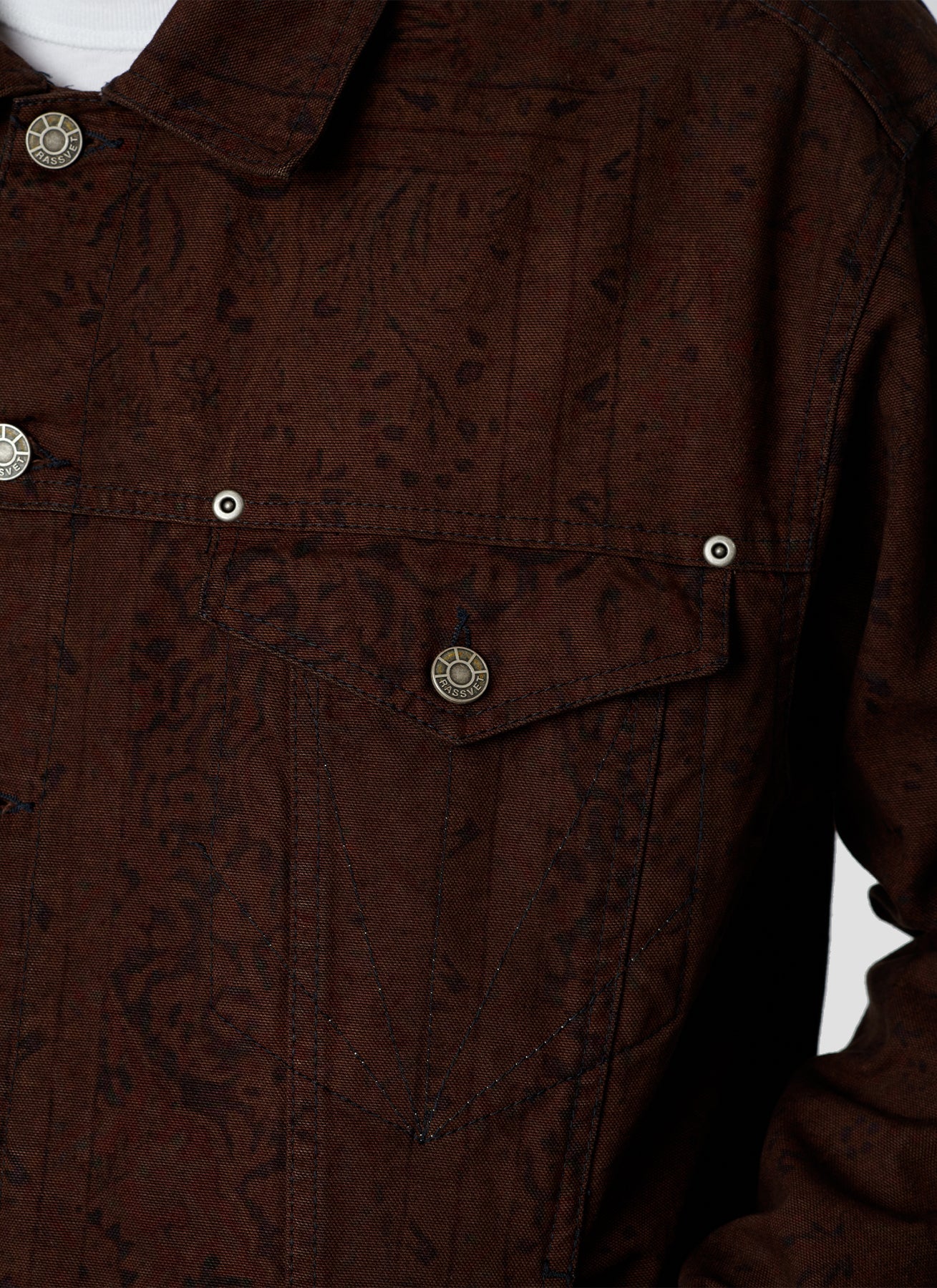 SUN DYED ALLOVER PRINTED DENIM JACKET