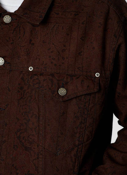 SUN DYED ALLOVER PRINTED DENIM JACKET