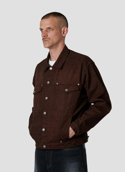 SUN DYED ALLOVER PRINTED DENIM JACKET