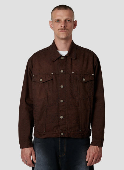 SUN DYED ALLOVER PRINTED DENIM JACKET