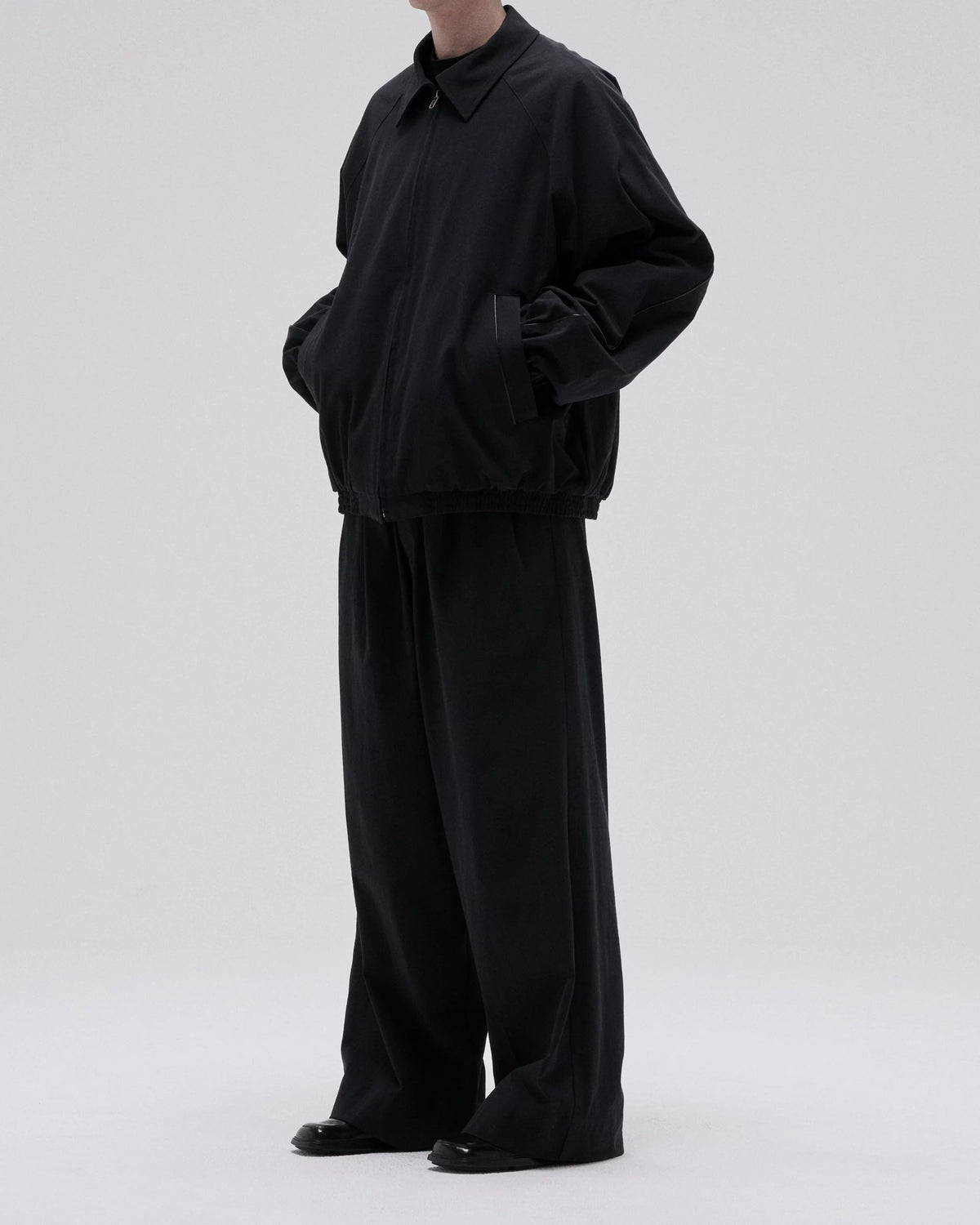 LEATHER PIPED COTTON GABARDINE JACKET