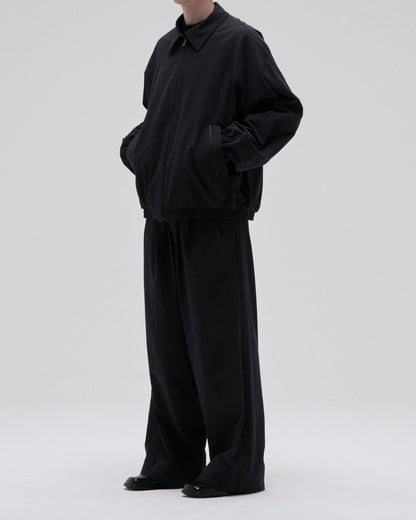 LEATHER PIPED COTTON GABARDINE JACKET