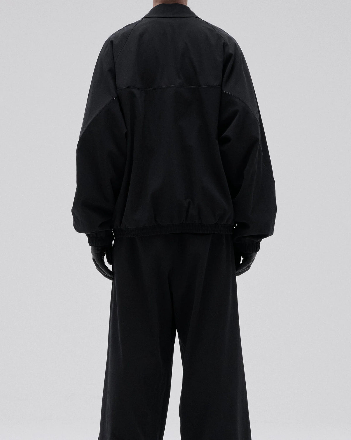 LEATHER PIPED COTTON GABARDINE JACKET