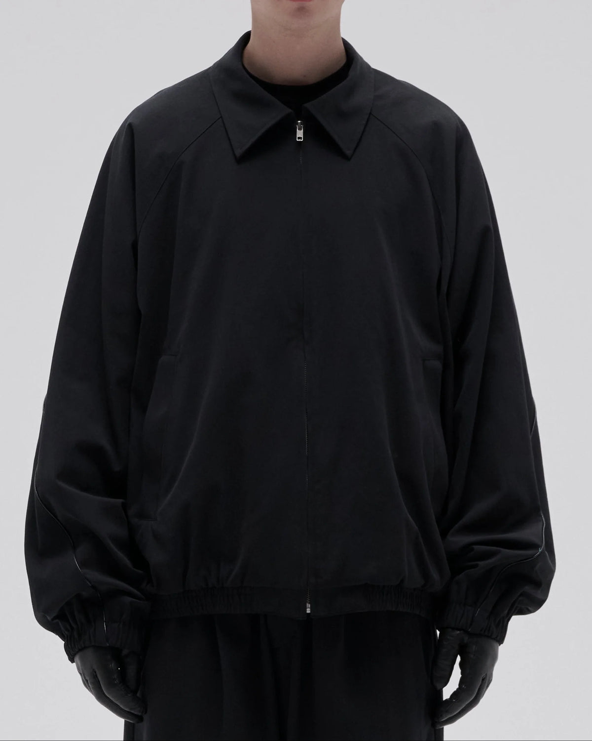 LEATHER PIPED COTTON GABARDINE JACKET