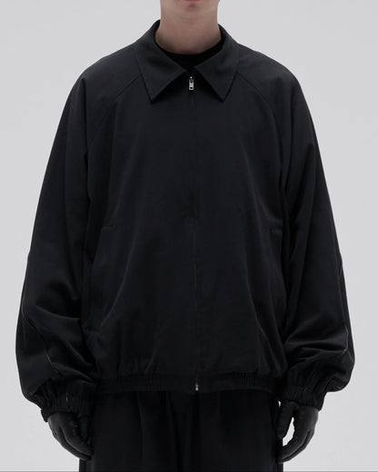 LEATHER PIPED COTTON GABARDINE JACKET