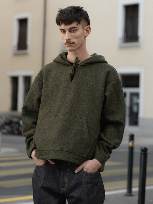 Virgin Wool Pullover Hoodie