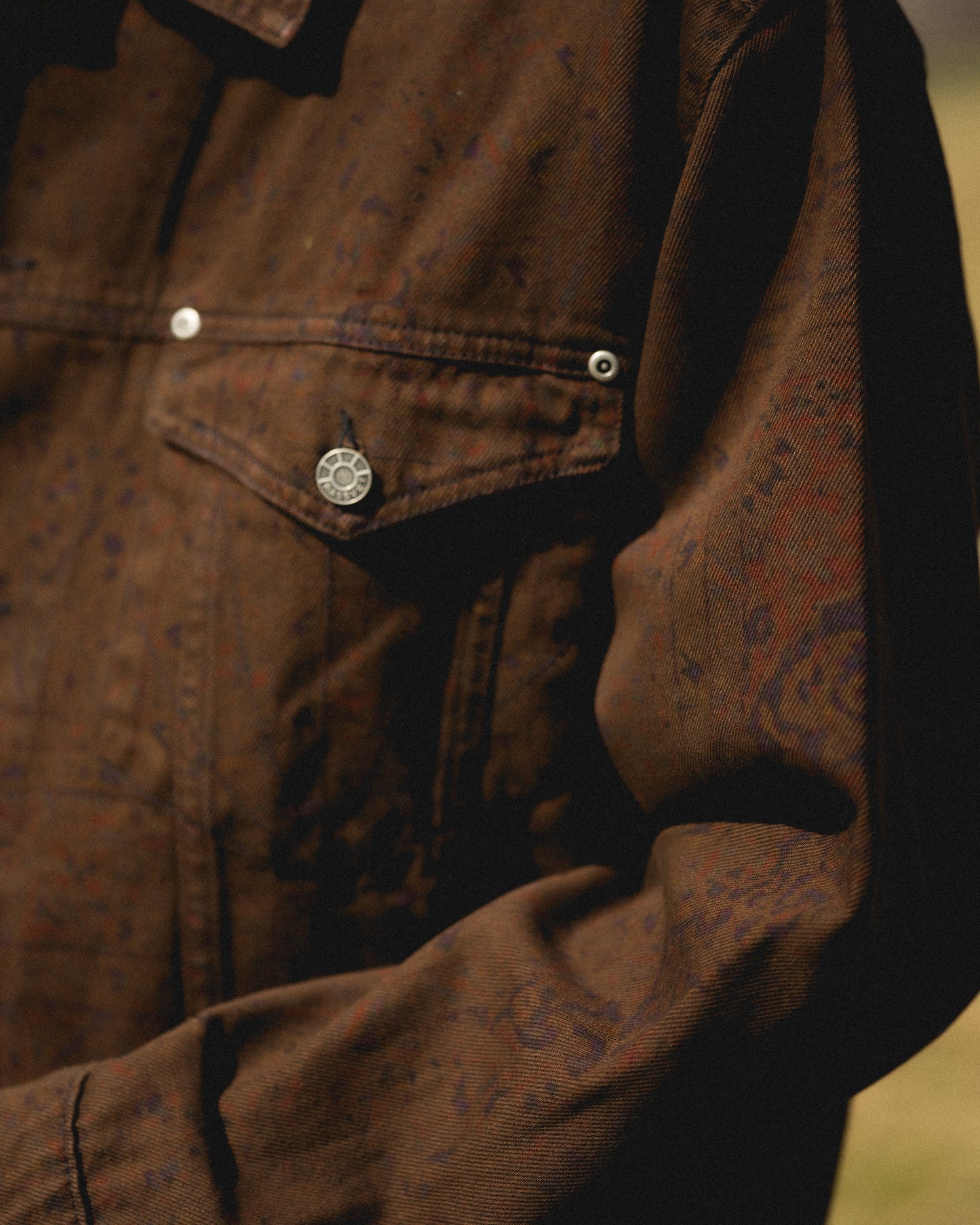 SUN DYED ALLOVER PRINTED DENIM JACKET
