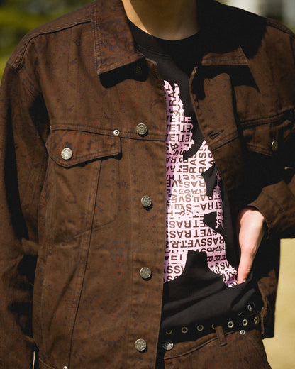 SUN DYED ALLOVER PRINTED DENIM JACKET