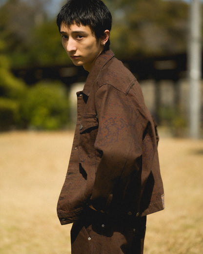 SUN DYED ALLOVER PRINTED DENIM JACKET