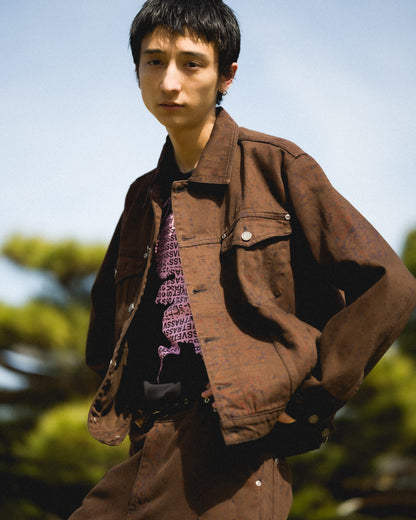 SUN DYED ALLOVER PRINTED DENIM JACKET