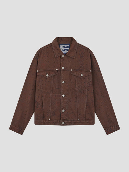 SUN DYED ALLOVER PRINTED DENIM JACKET