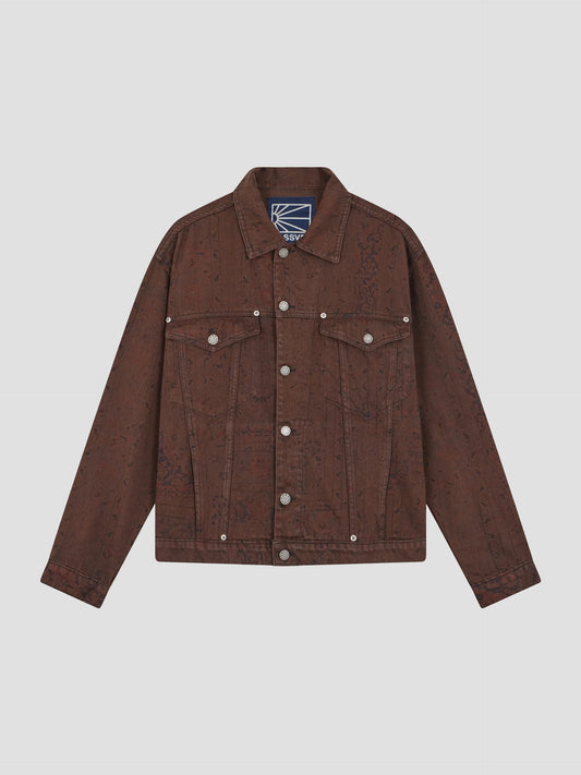 SUN DYED ALLOVER PRINTED DENIM JACKET