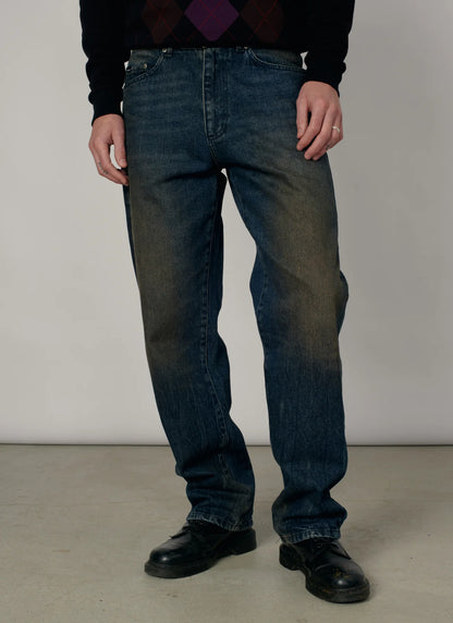 WASHED TAPERED DENIM PANTS