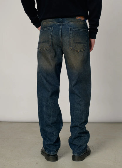 WASHED TAPERED DENIM PANTS