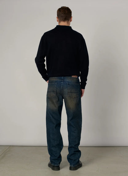 WASHED TAPERED DENIM PANTS