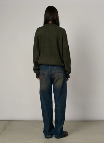WASHED TAPERED DENIM PANTS