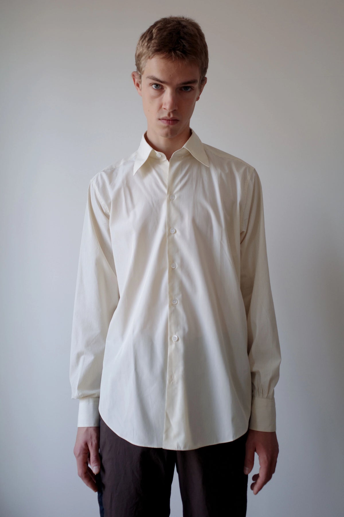 PALE YELLOW BLACK STRIPES NORMAL SHIRT
