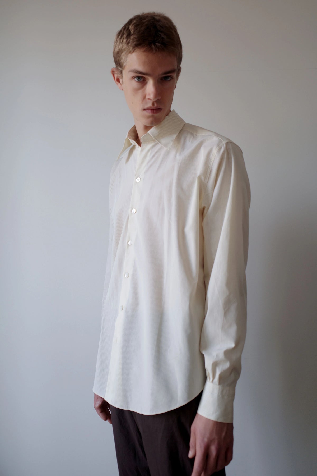 PALE YELLOW BLACK STRIPES NORMAL SHIRT